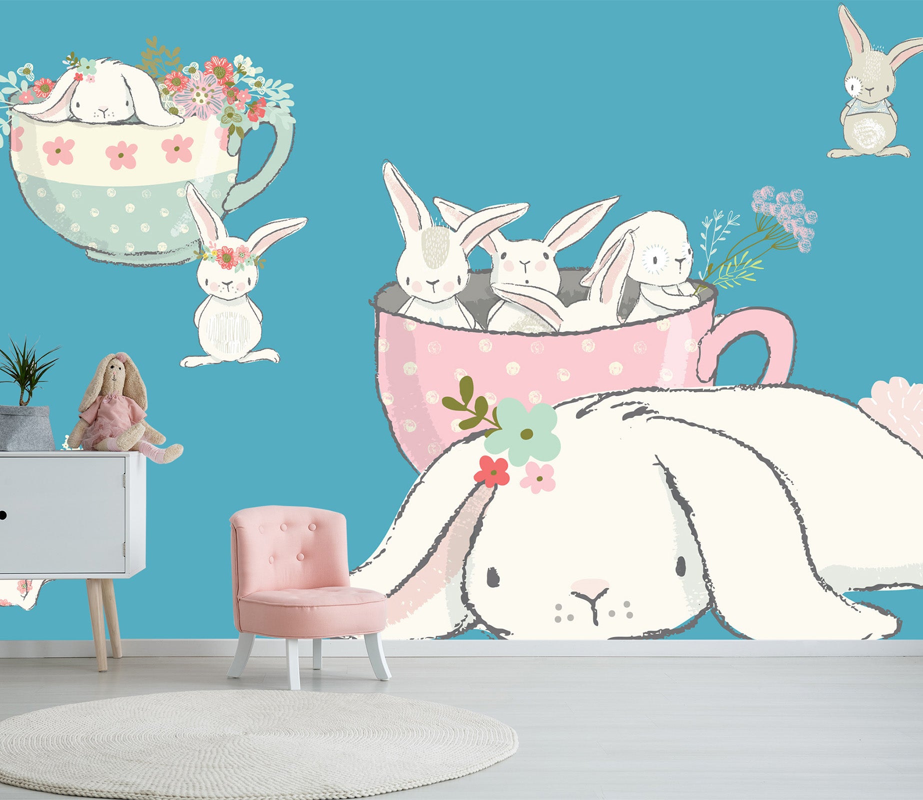 3D Cute Rabbit 2073 Wall Murals