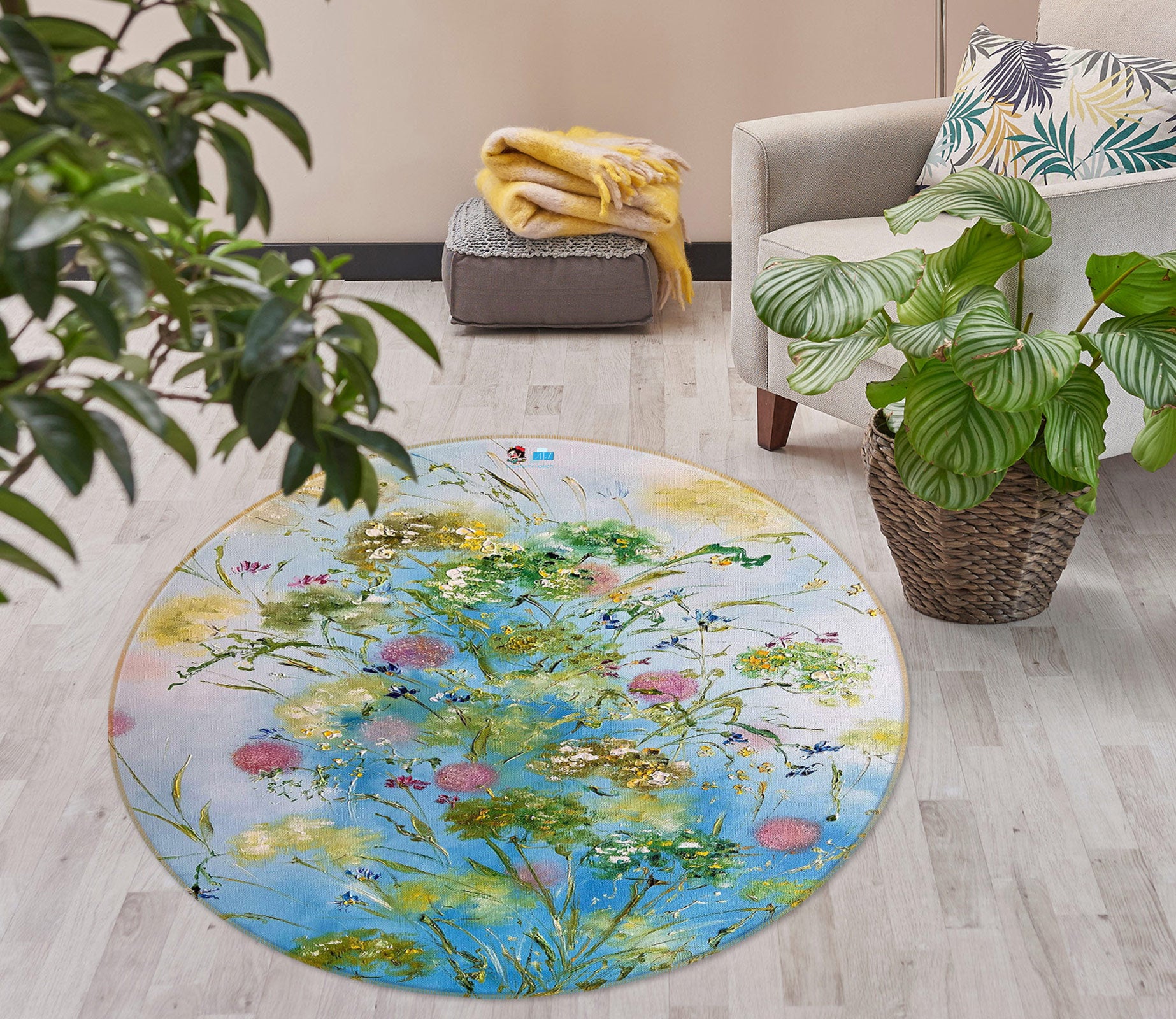 3D Green Flower Ball 817 Skromova Marina Rug Round Non Slip Rug Mat