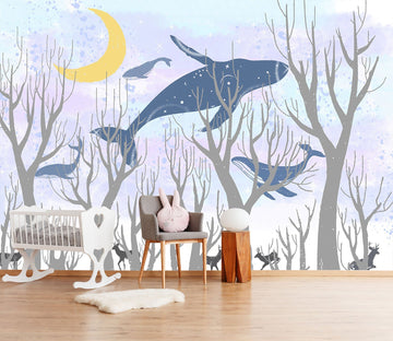 3D Whale Moon Woods 464 Wallpaper AJ Wallpaper 2 