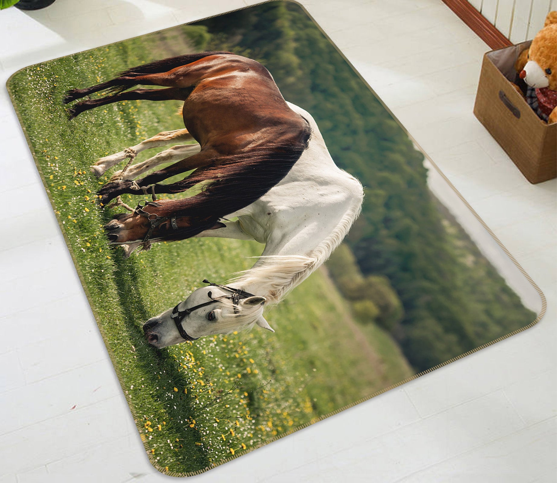 3D Brown White Horse 82101 Animal Non Slip Rug Mat