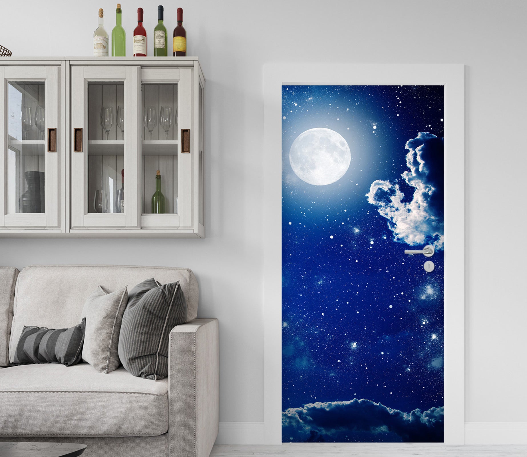 3D Blue Sky Moon 213 Door Mural