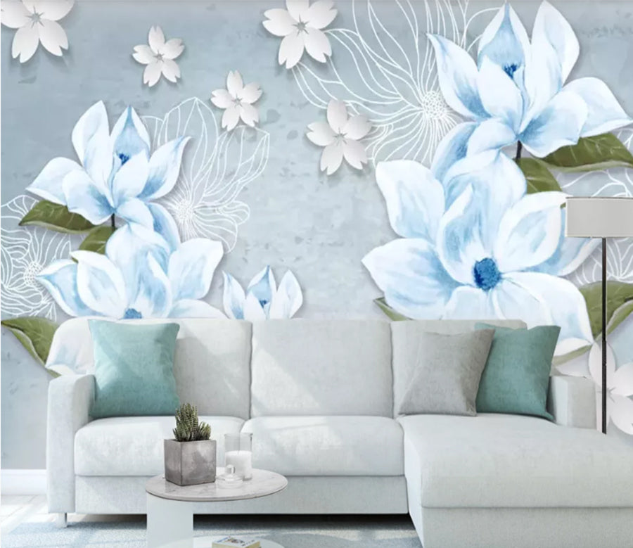 3D Blue Flower WC521 Wall Murals