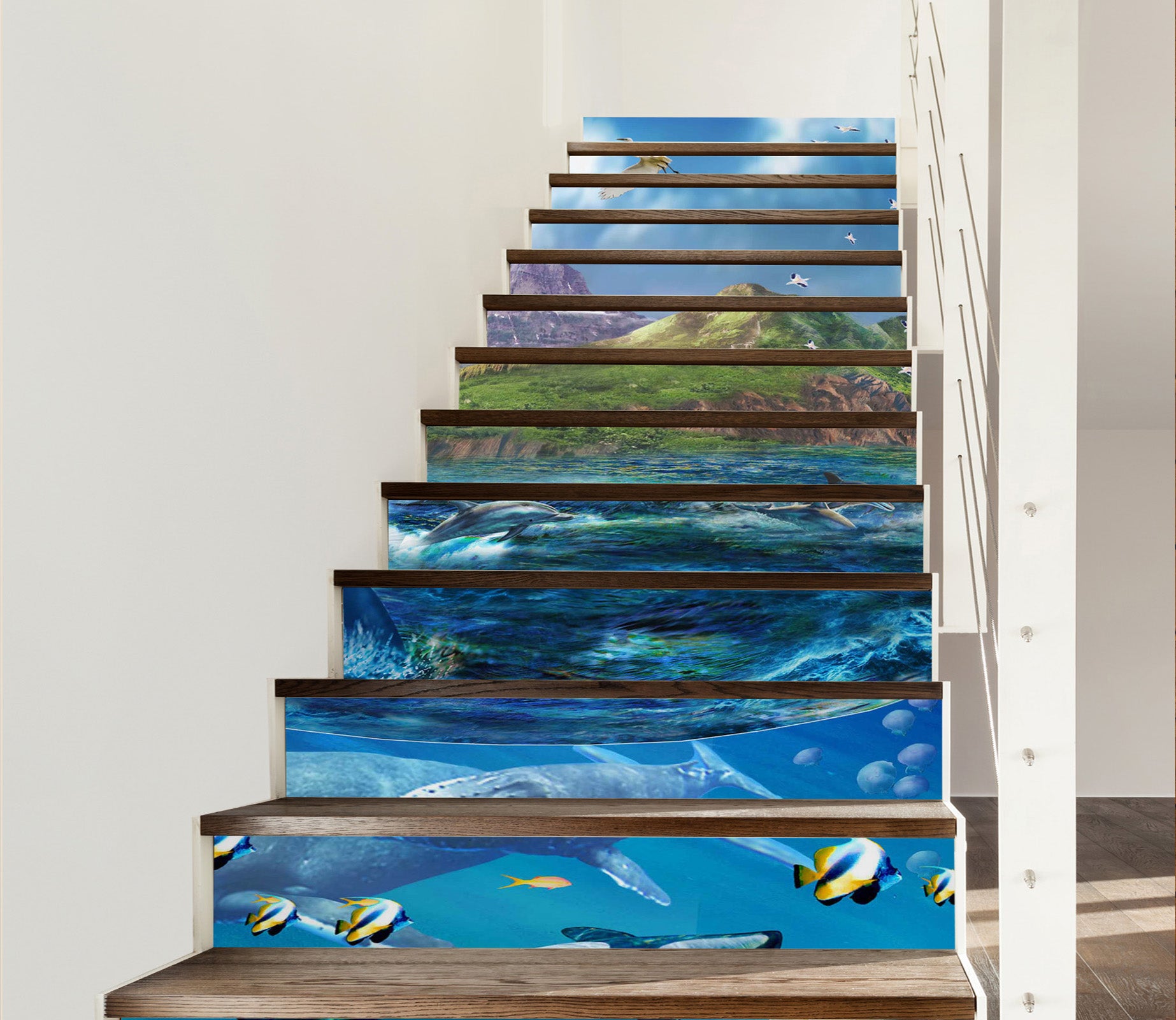 3D Mountain Ocean Fish 96183 Adrian Chesterman Stair Risers