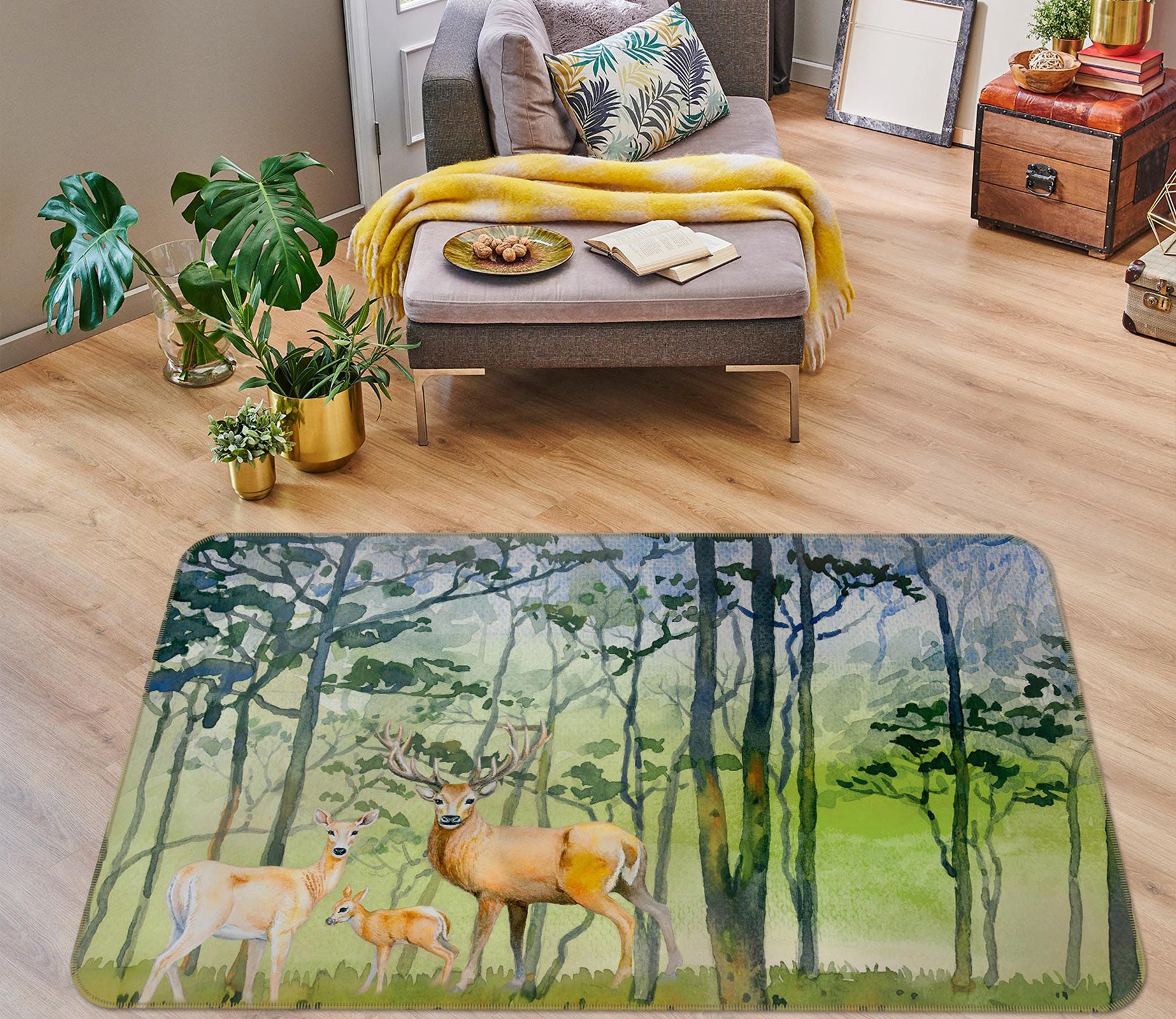 3D Forest Deer 77206 Non Slip Rug Mat