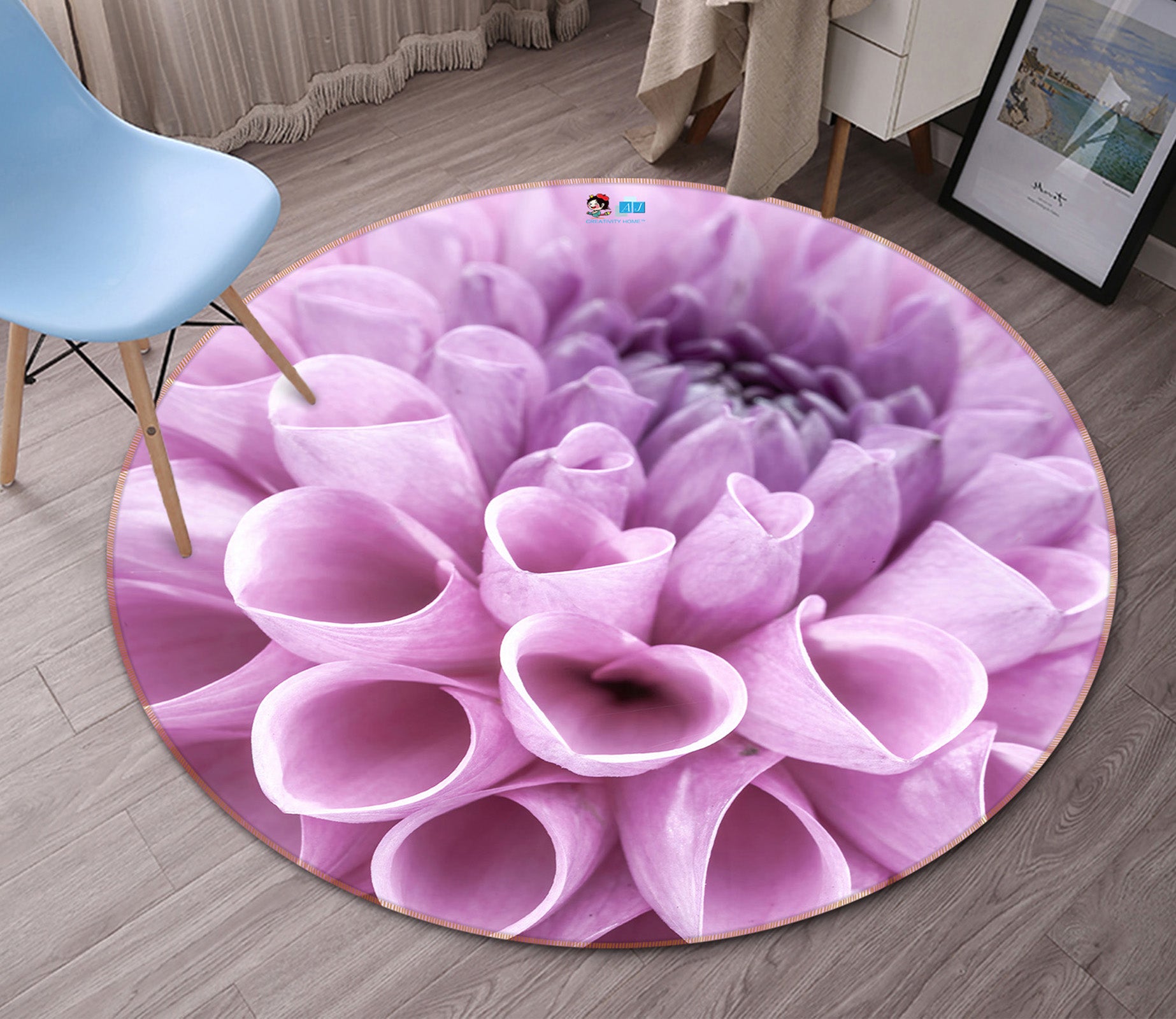 3D Purple Flowers 7330 Assaf Frank Rug Round Non Slip Rug Mat