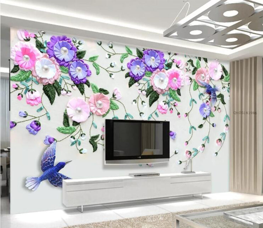 3D Vine Flower Bird WC570 Wall Murals