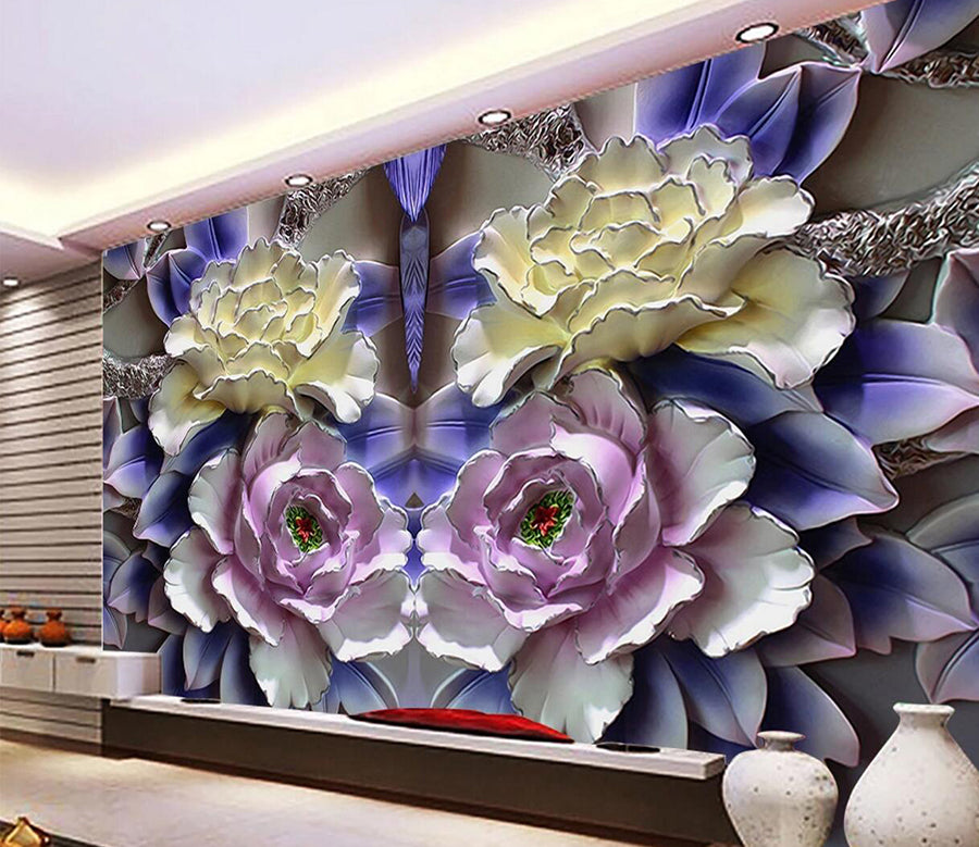 3D Purple Peony WC609 Wall Murals