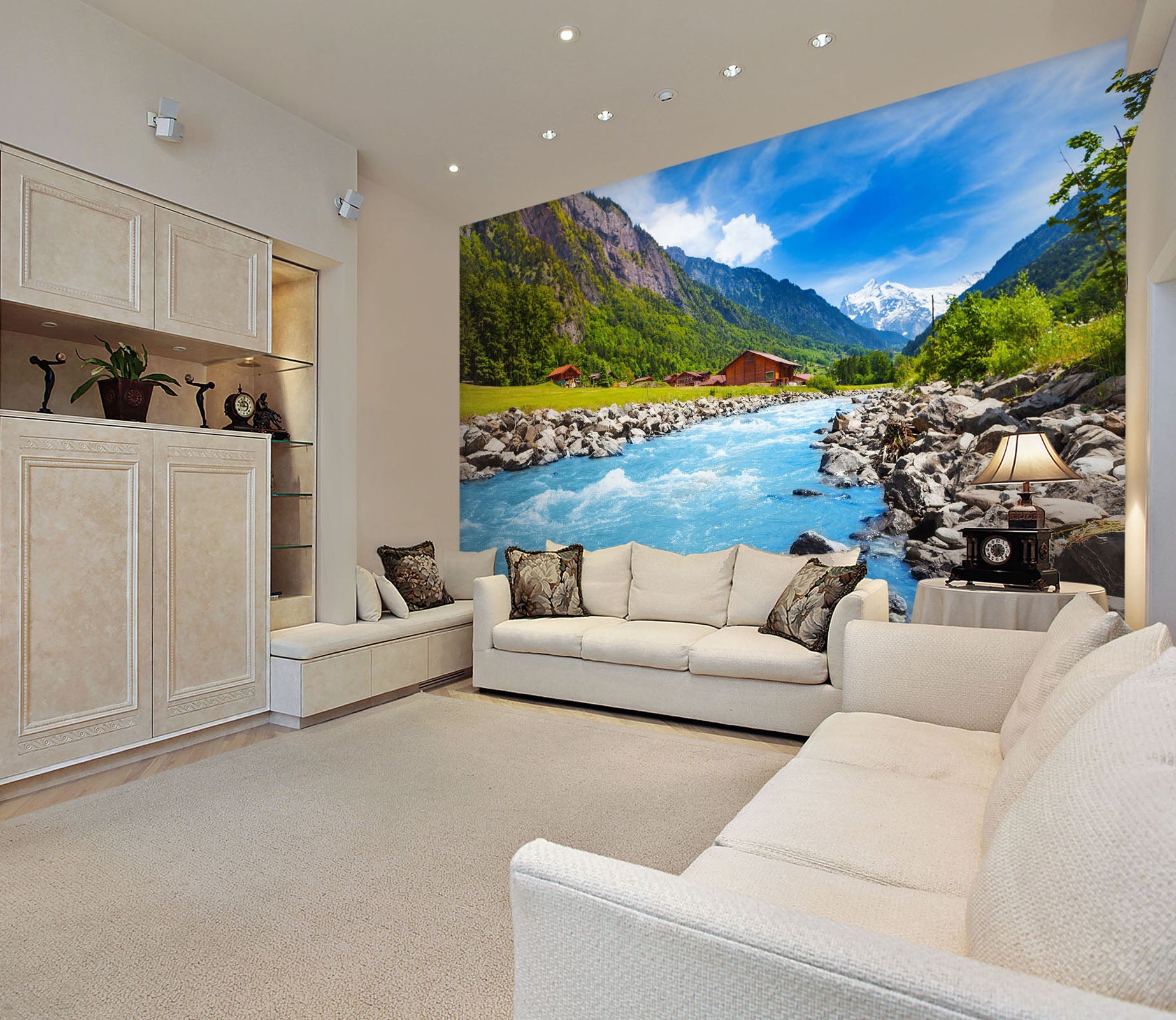 3D Lake Stone House 02 Wall Murals Wallpaper AJ Wallpaper 2 