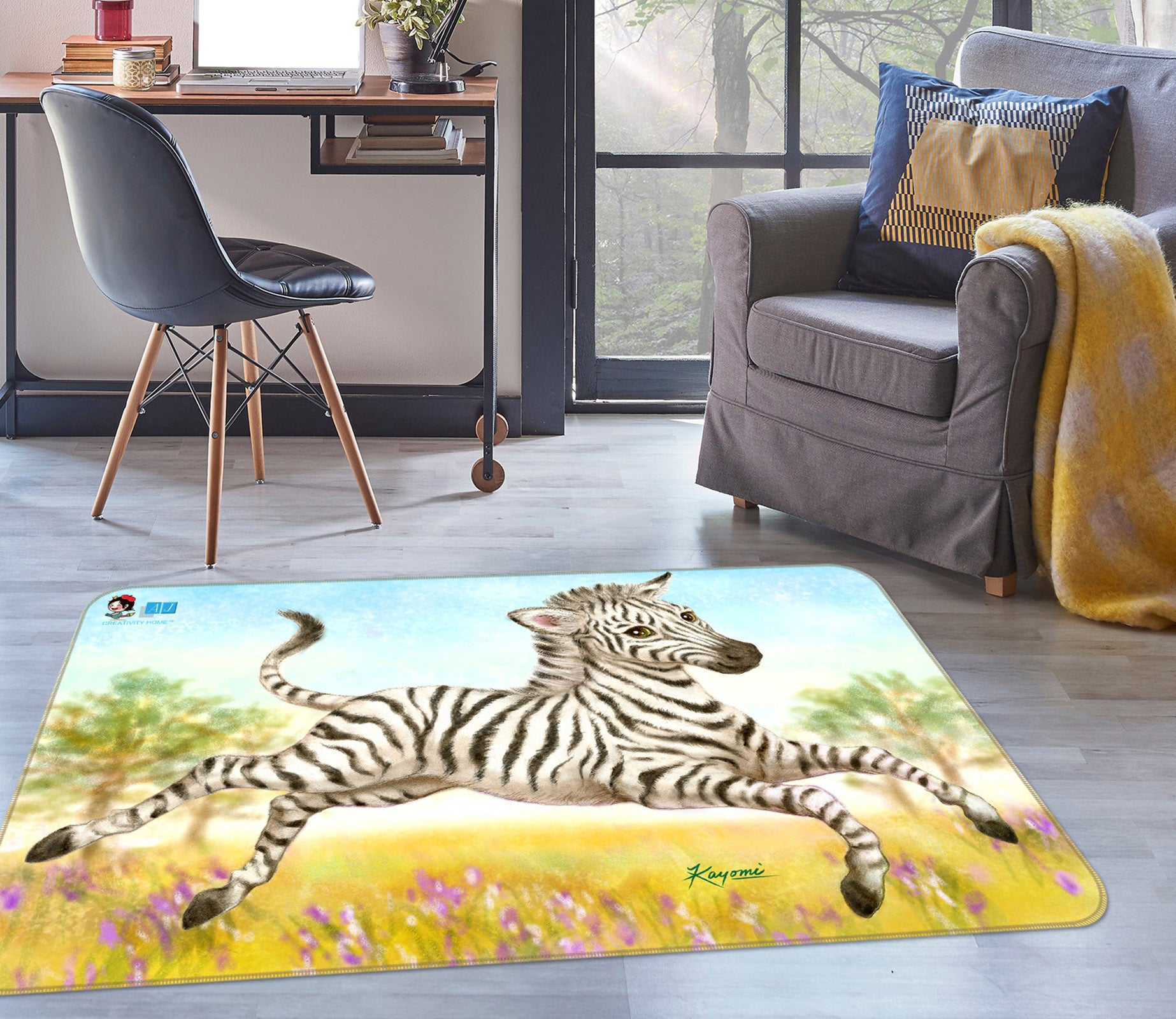 3D Cartoon Zebra 5662 Kayomi Harai Rug Non Slip Rug Mat