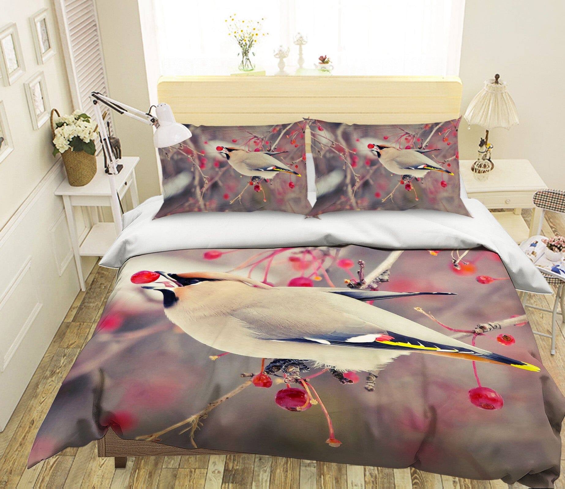 3D Plum Magpie 1923 Bed Pillowcases Quilt Quiet Covers AJ Creativity Home 