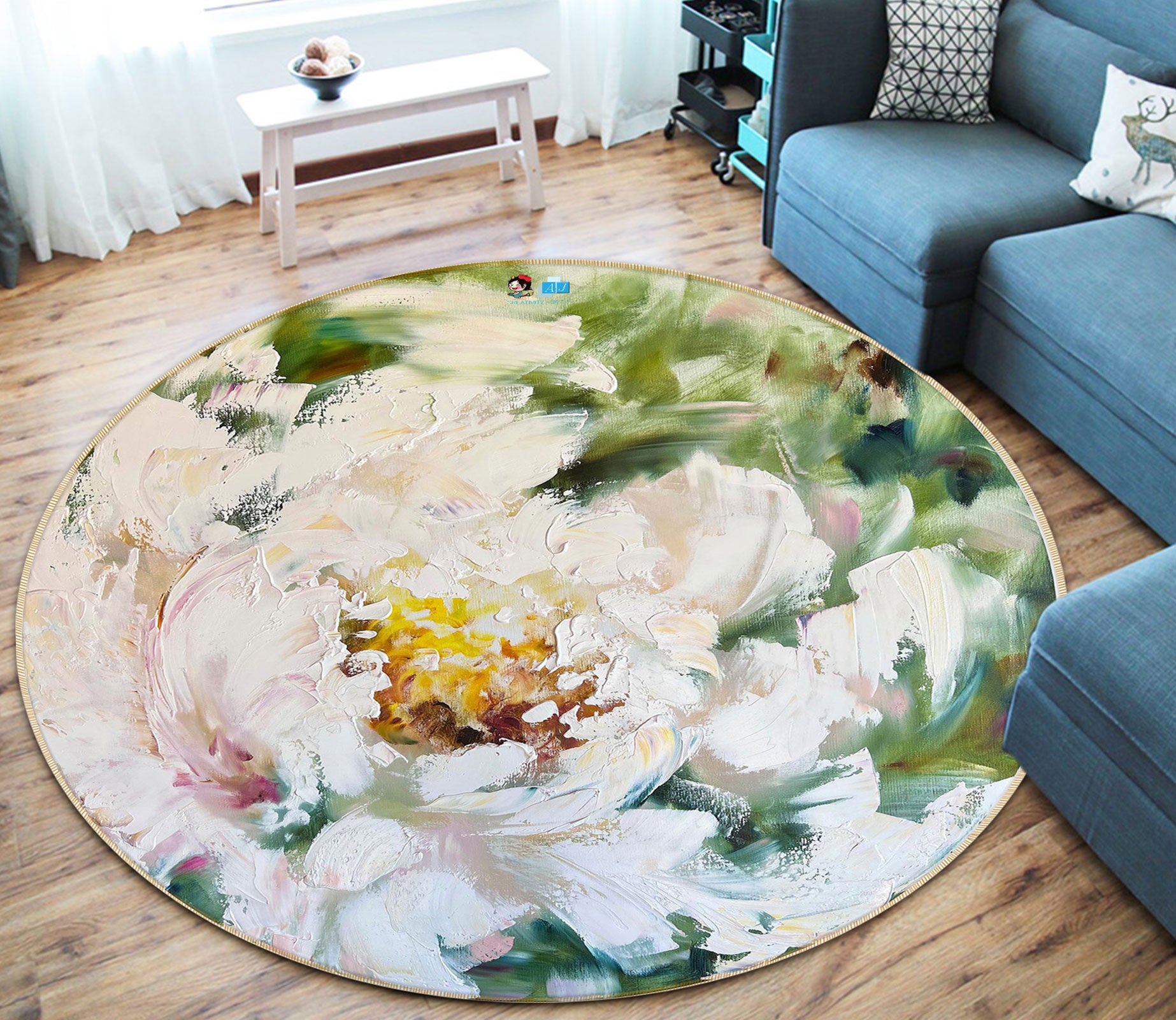 3D Painted Flower 7591 Skromova Marina Rug Round Non Slip Rug Mat