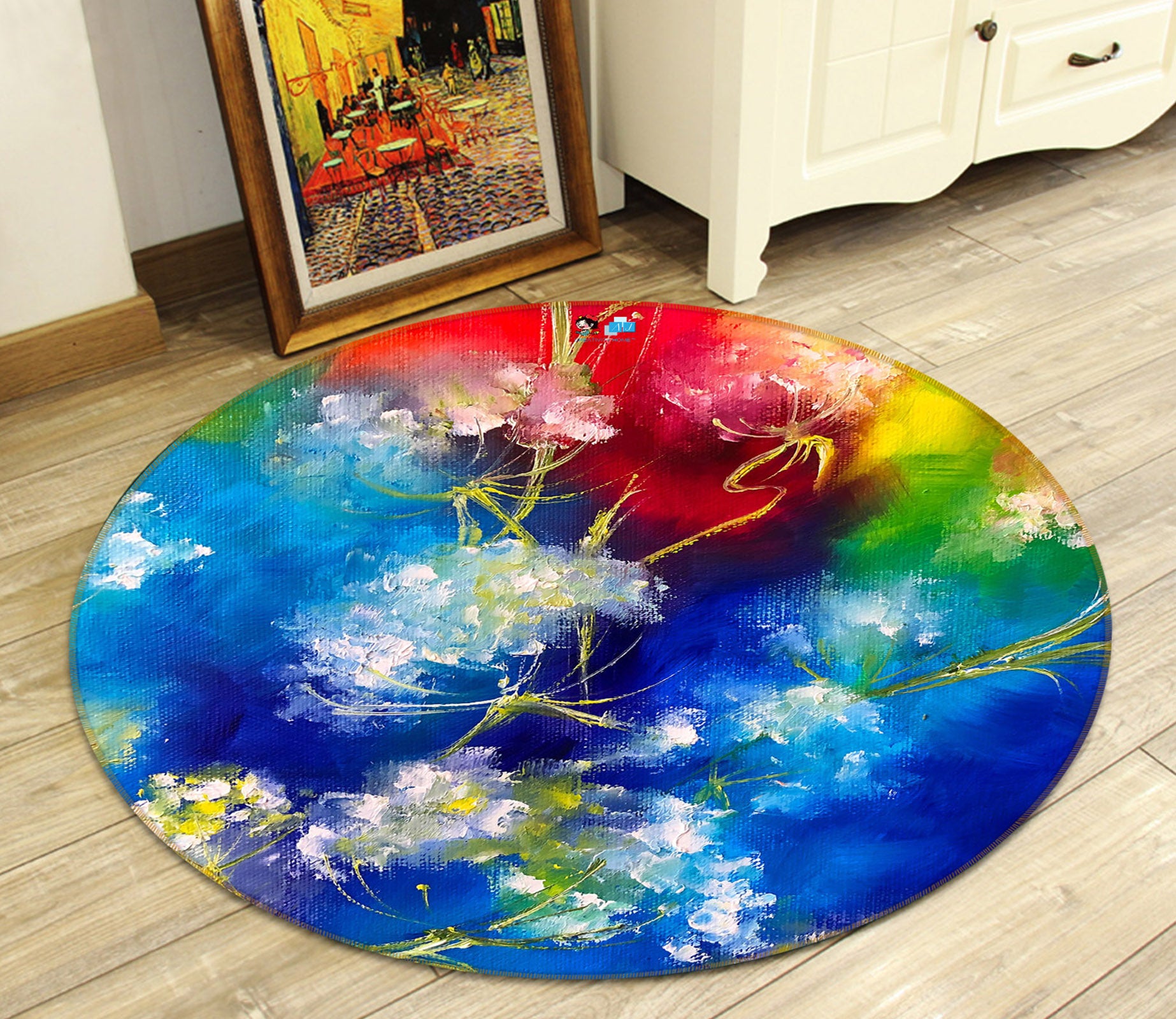 3D Painted Flowers 918 Skromova Marina Rug Round Non Slip Rug Mat