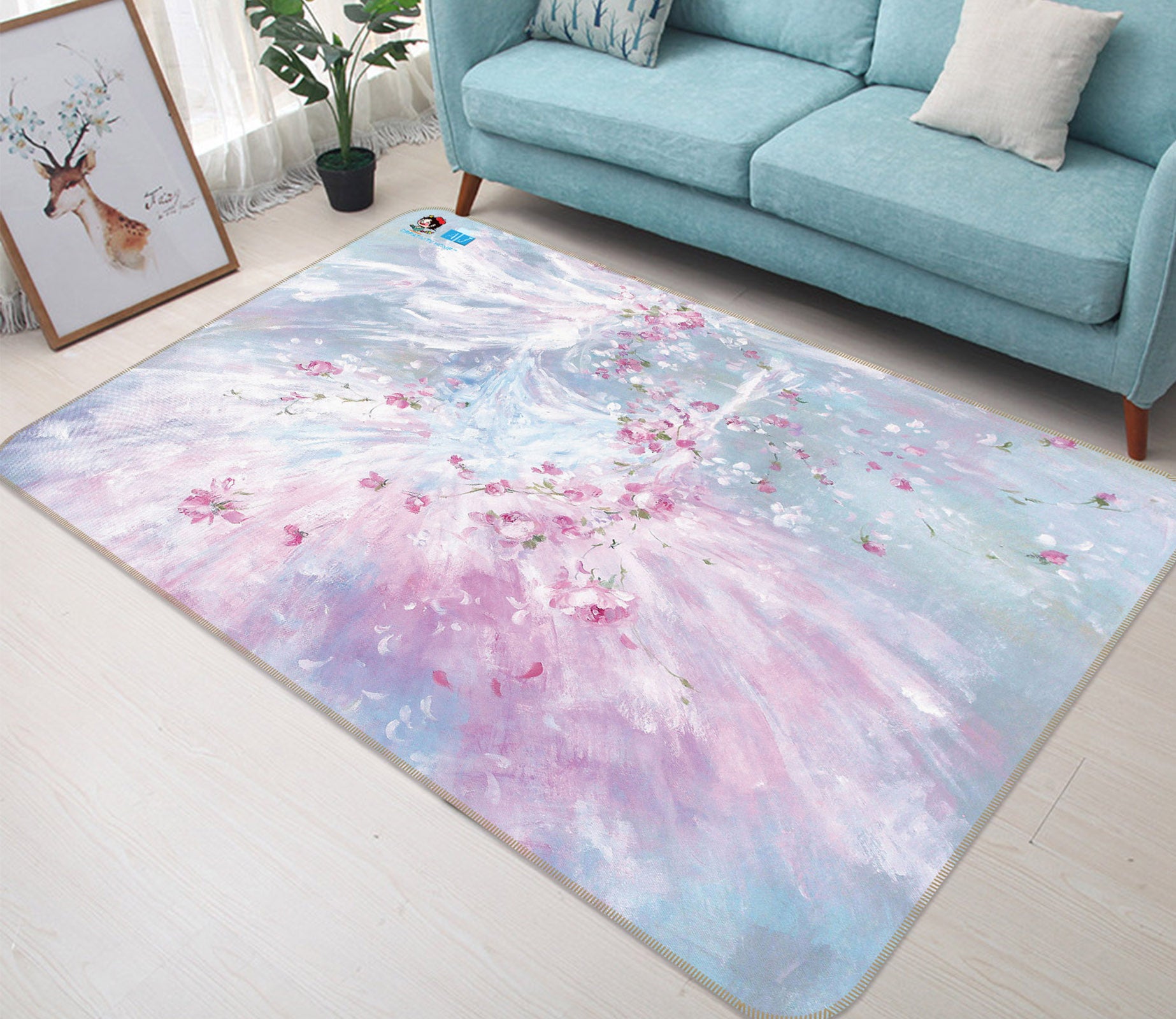 3D Petals Pink Skirt 0167 Debi Coules Rug Non Slip Rug Mat