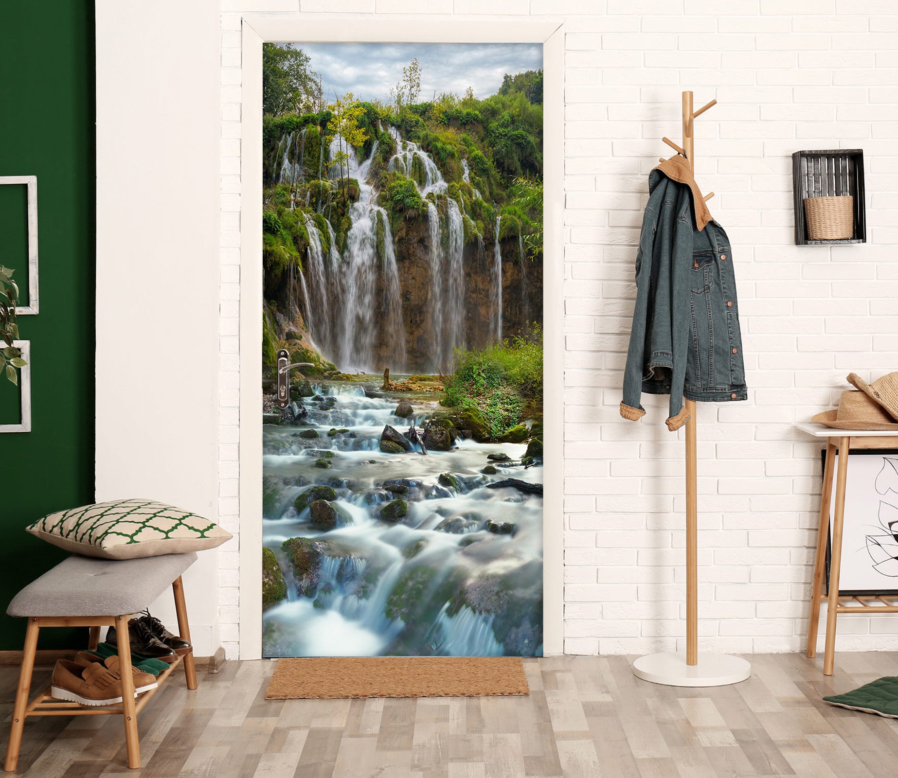 3D Mountain River Waterfall 013 Door Mural