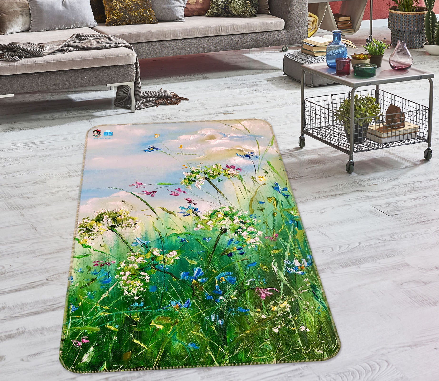 3D Green Grass Flower 1279 Skromova Marina Rug Non Slip Rug Mat