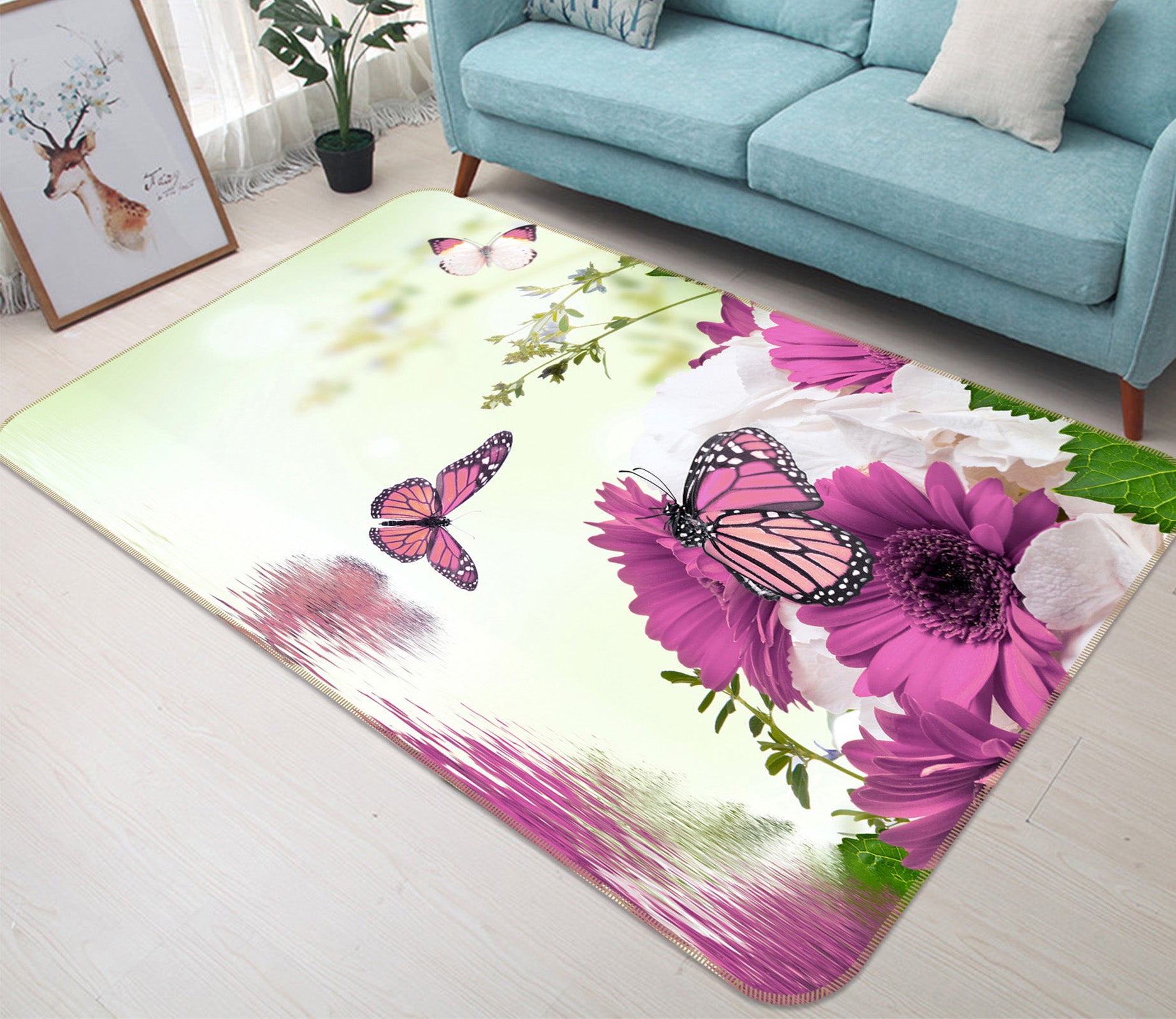 3D Purple Butterfly 38147 Animal Non Slip Rug Mat