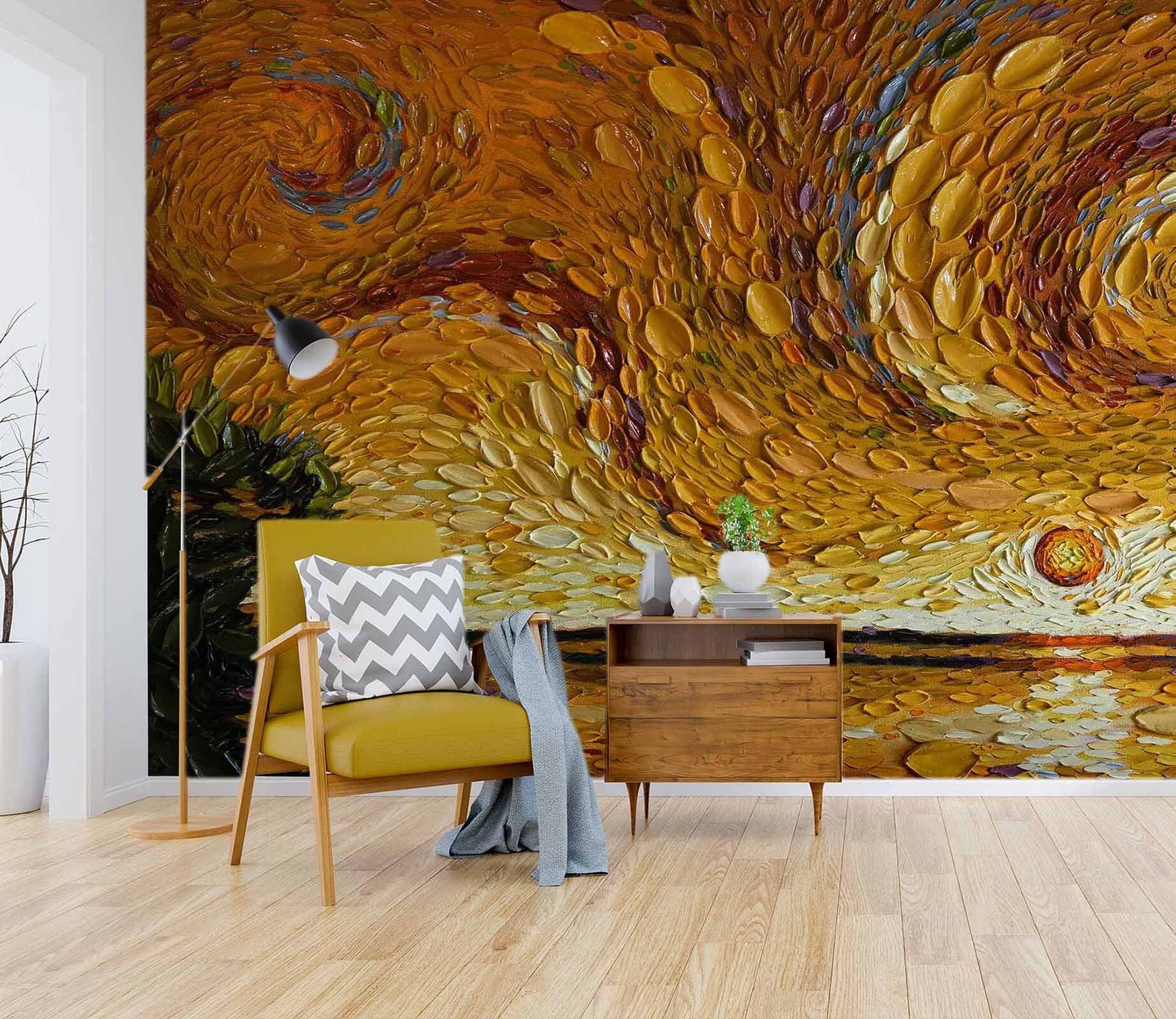 3D Yellow Wave 1408 Dena Tollefson Wall Mural Wall Murals Wallpaper AJ Wallpaper 2 