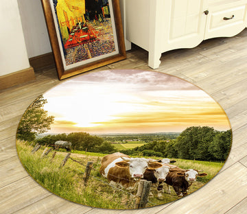 3D Grass Cows 82208 Animal Round Non Slip Rug Mat