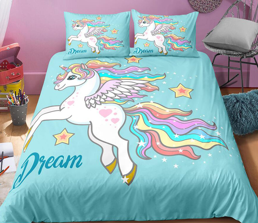 3D Rainbow Unicorn 0022 Bed Pillowcases Quilt