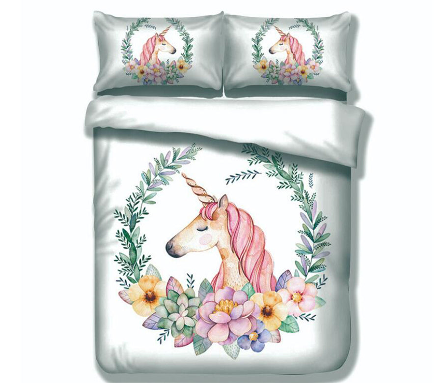 3D Unicorn Wreath 66116 Bed Pillowcases Quilt