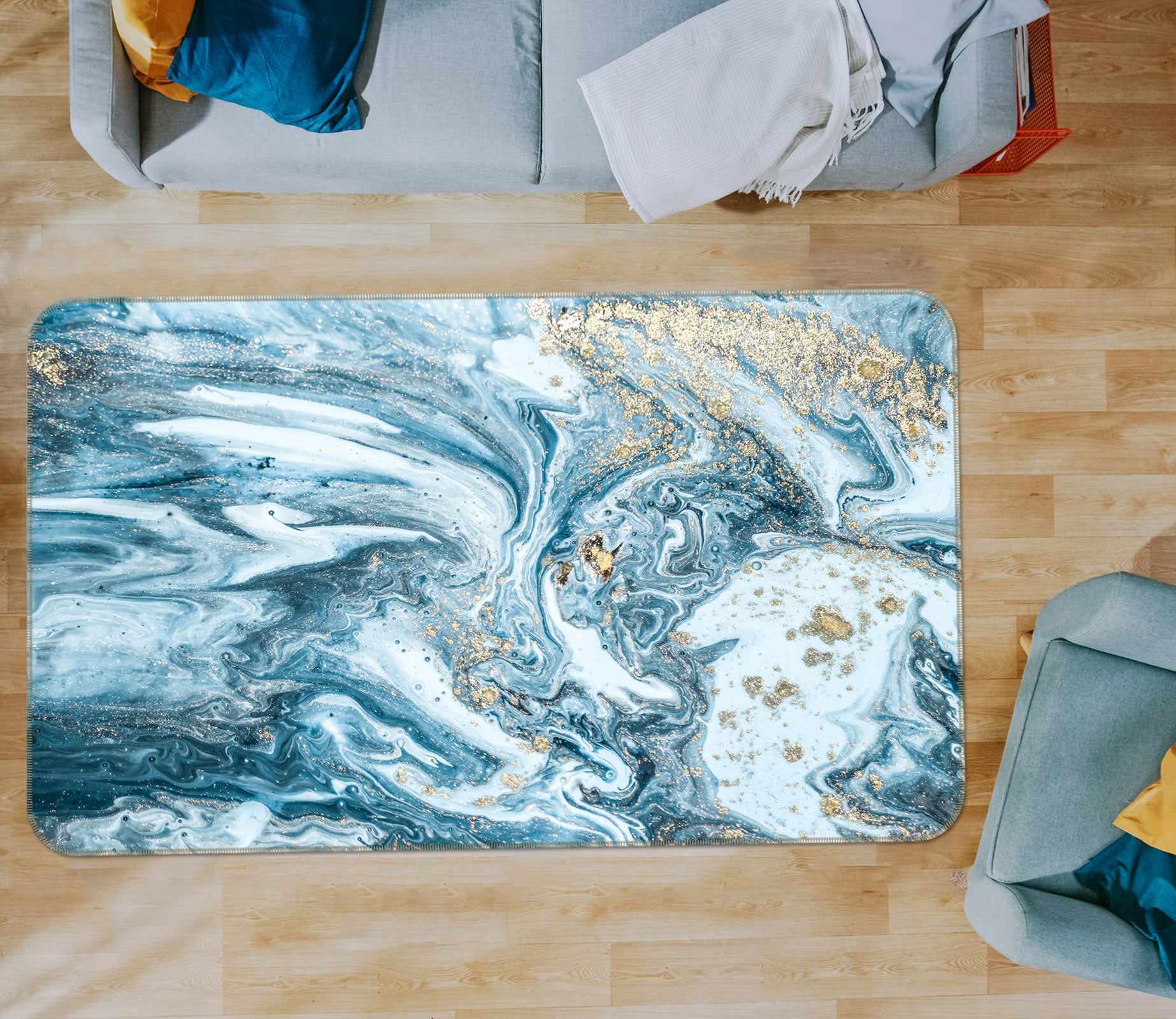 3D Blue Marbling 25210 Non Slip Rug Mat