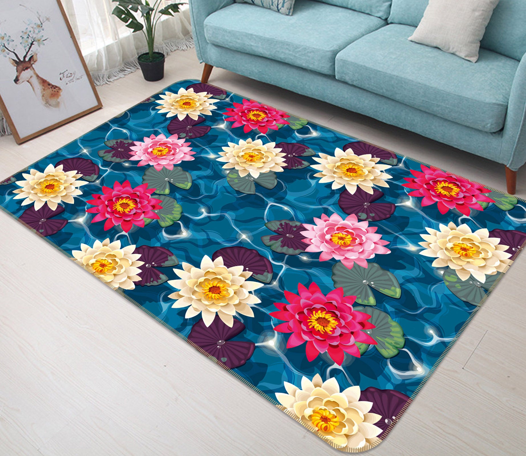 3D Lotus Water Wave 25222 Non Slip Rug Mat