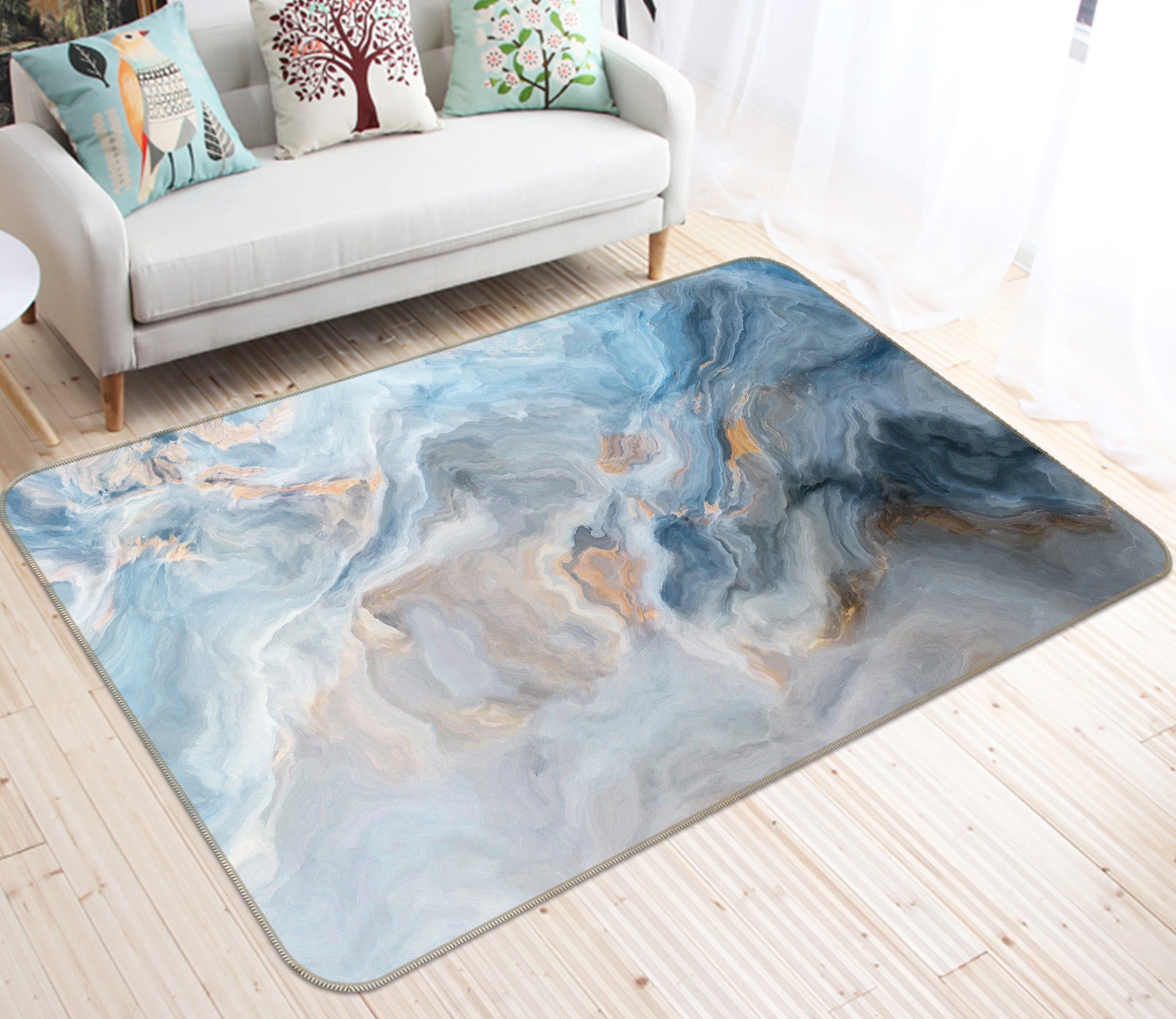 3D Gray Blue Pattern 25232 Non Slip Rug Mat