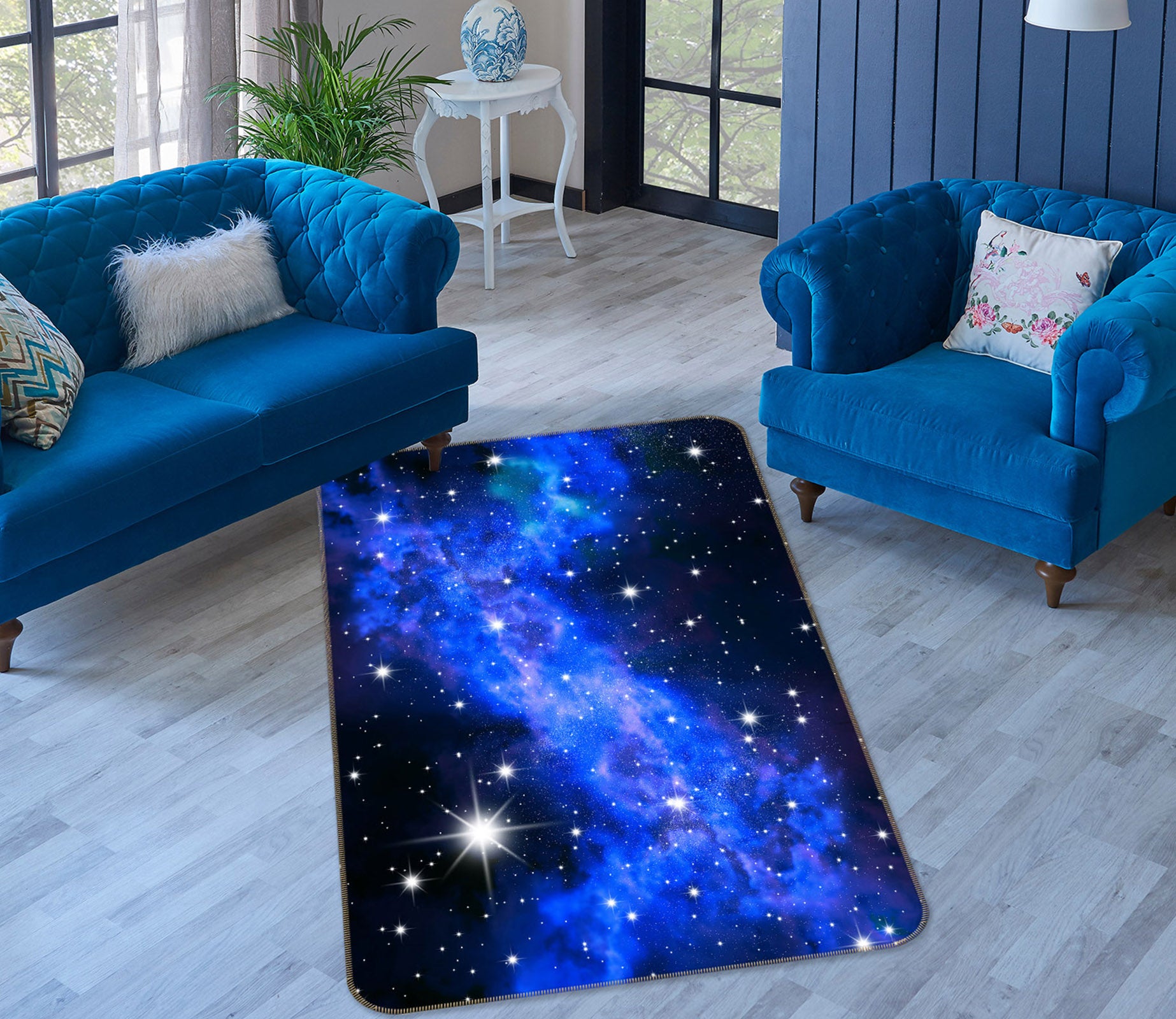 3D Blue Starry Sky 26010 Non Slip Rug Mat