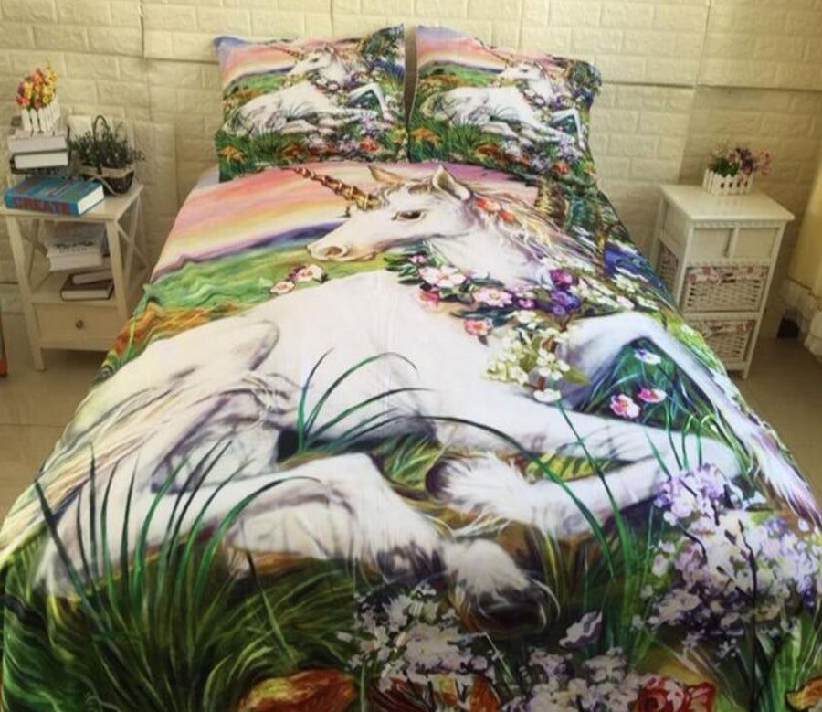 3D Grass Flower Bush Unicorn 6686 Bed Pillowcases Quilt