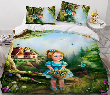 3D Forest Little Girl Houses 042 Bed Pillowcases Quilt