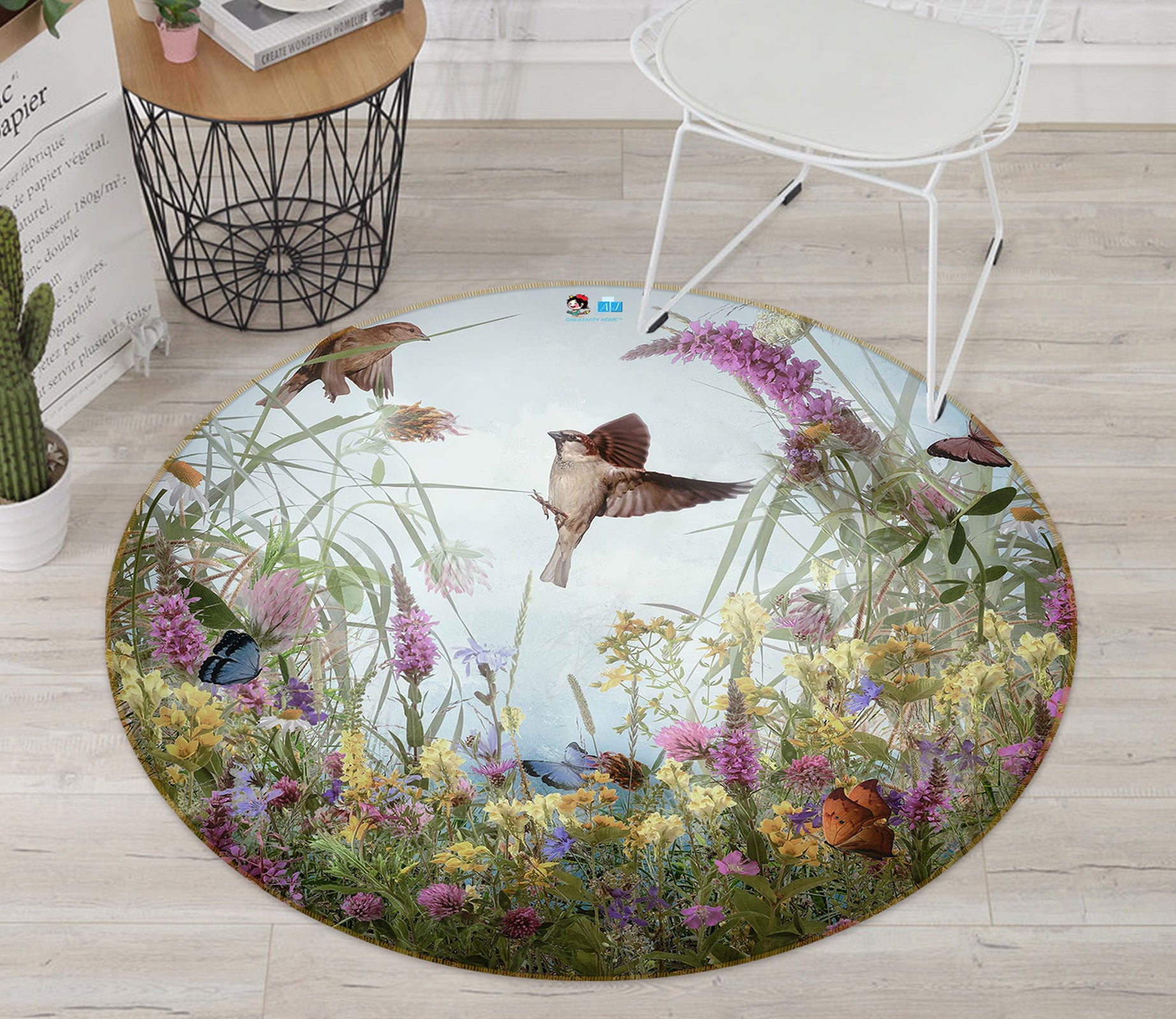 3D Garden Butterfly 5018 Beth Sheridan Rug Round Non Slip Rug Mat