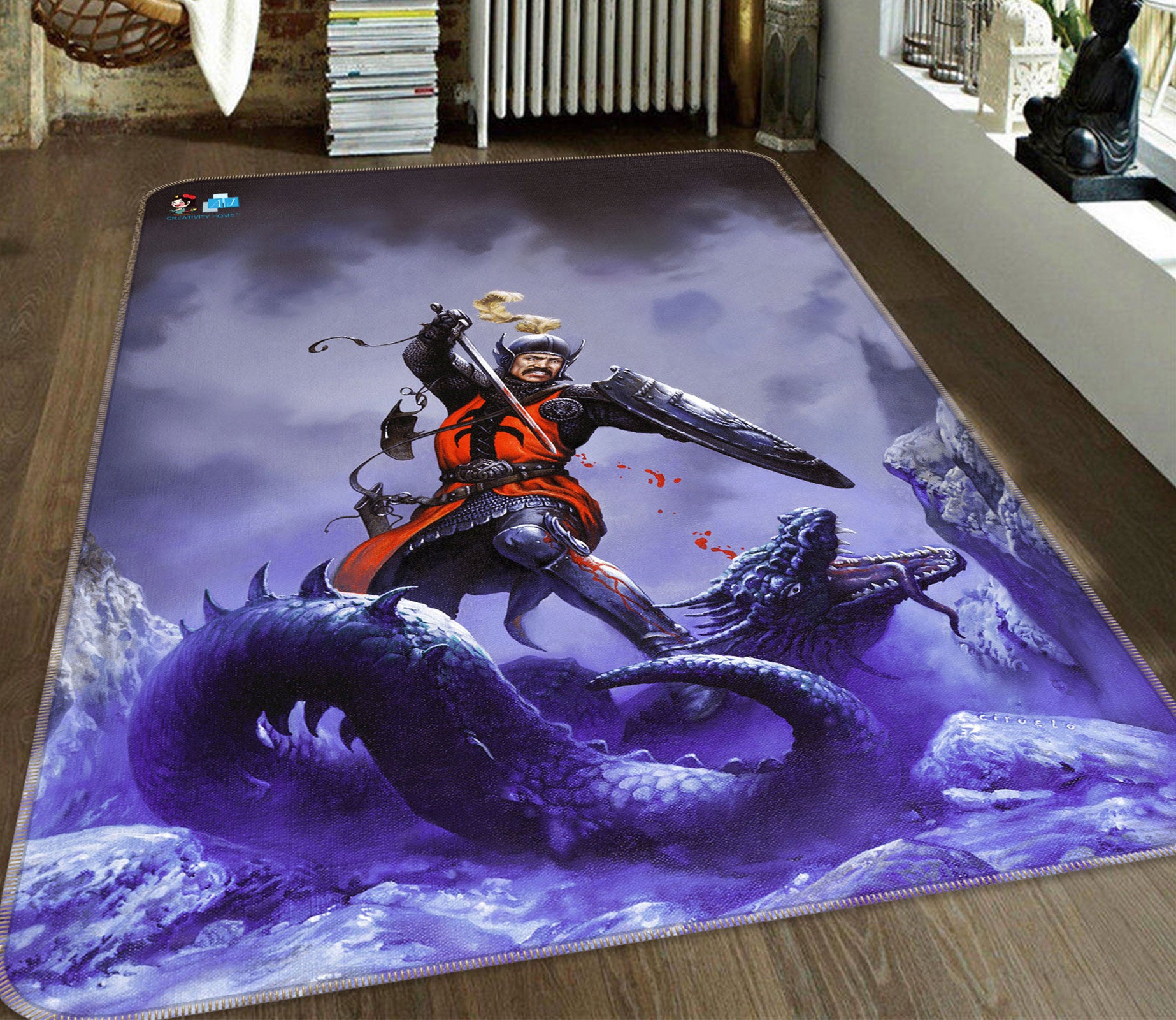 3D Purple Dragon Soldier 5199 Ciruelo Rug Non Slip Rug Mat