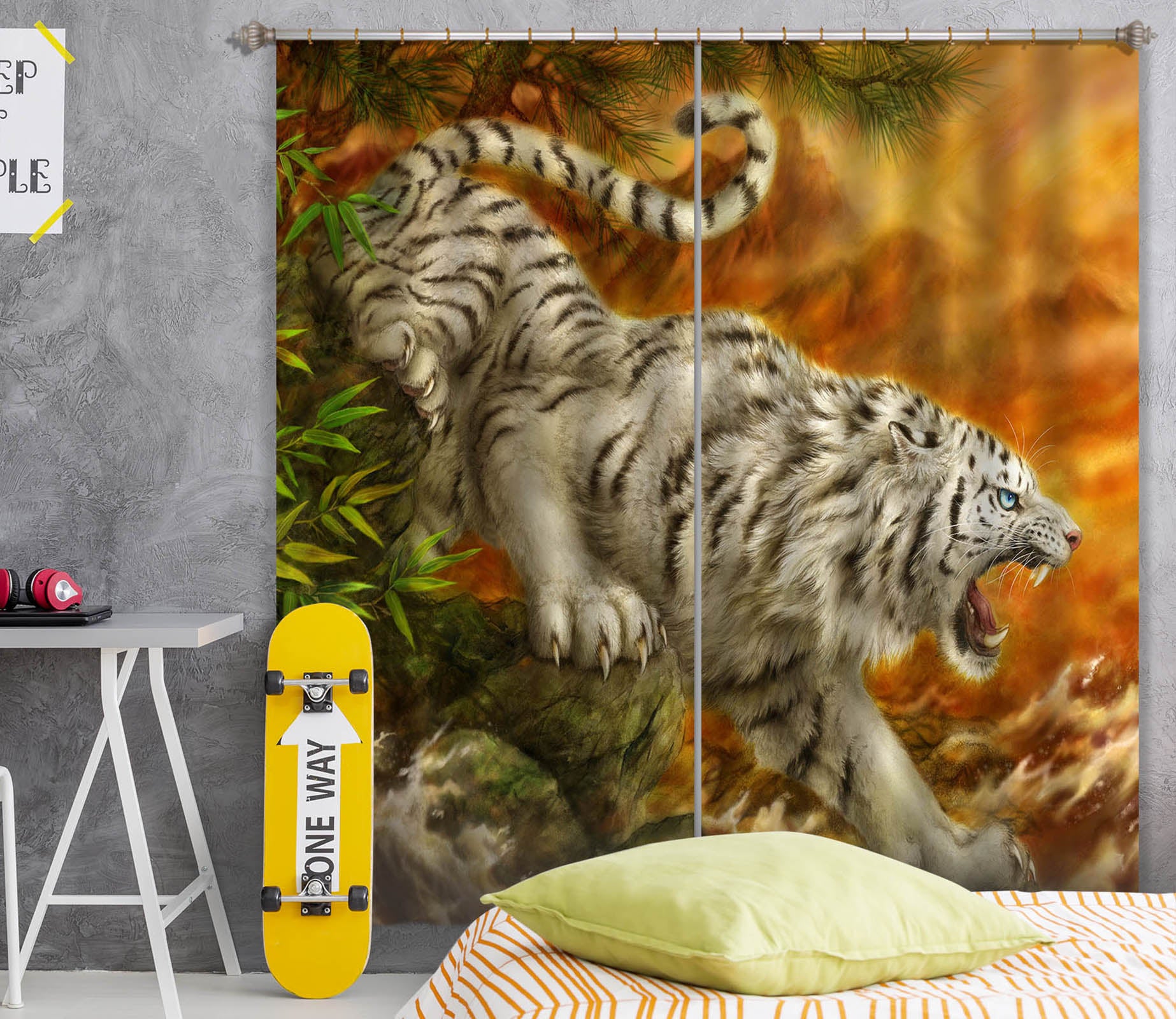 3D Hand Drawn Tiger 9090 Kayomi Harai Curtain Curtains Drapes