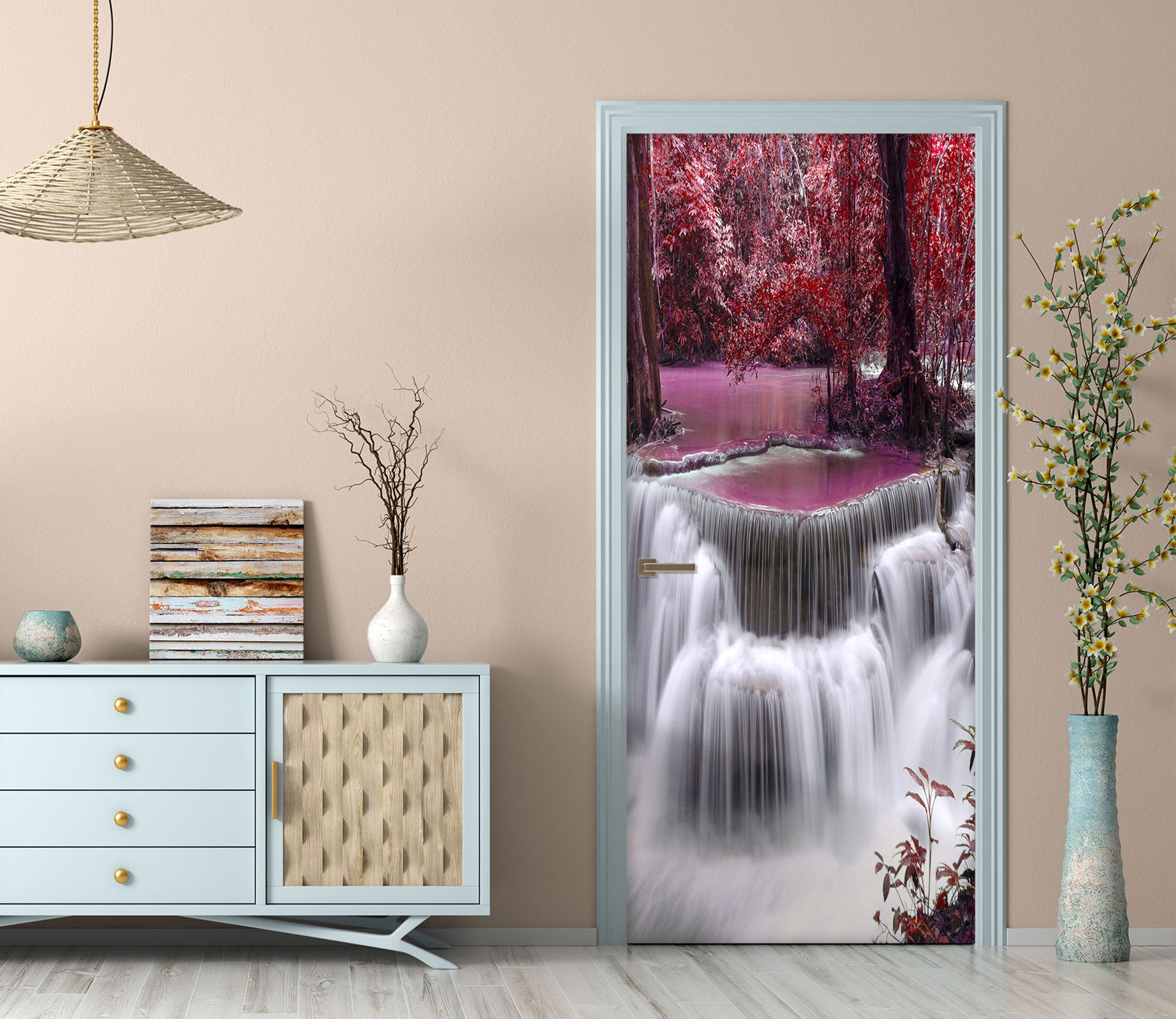 3D Red Tree River 132 Door Mural