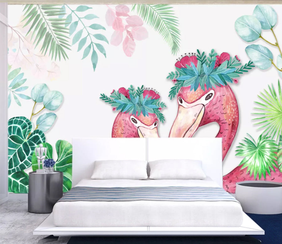 3D Cute Flamingo WC953 Wall Murals