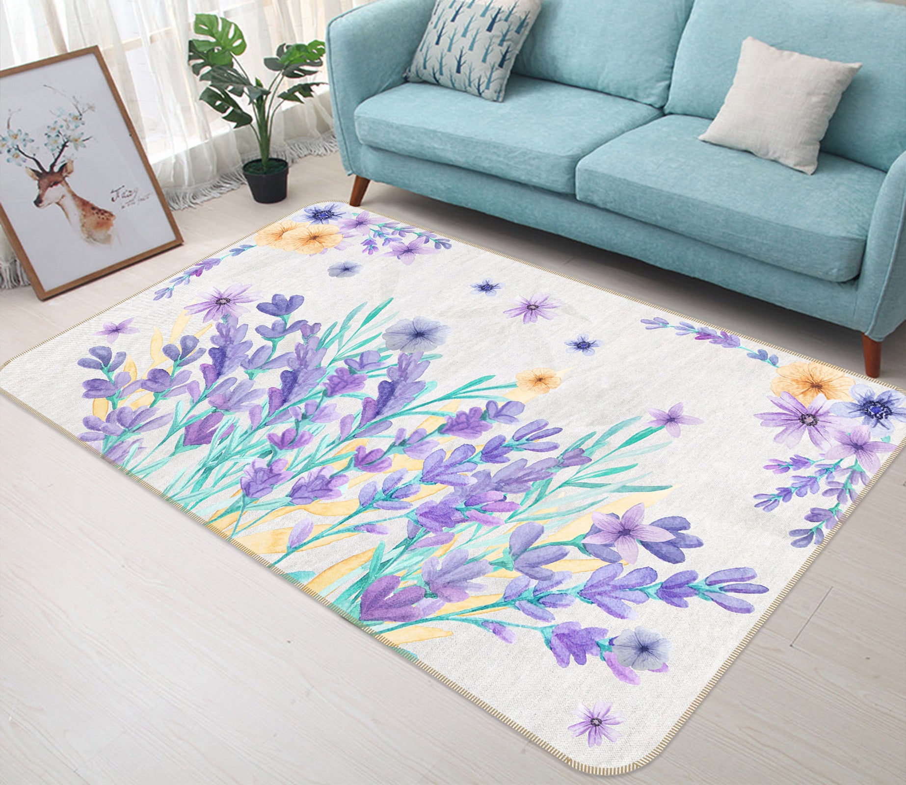 3D Purple Flowers 77238 Non Slip Rug Mat