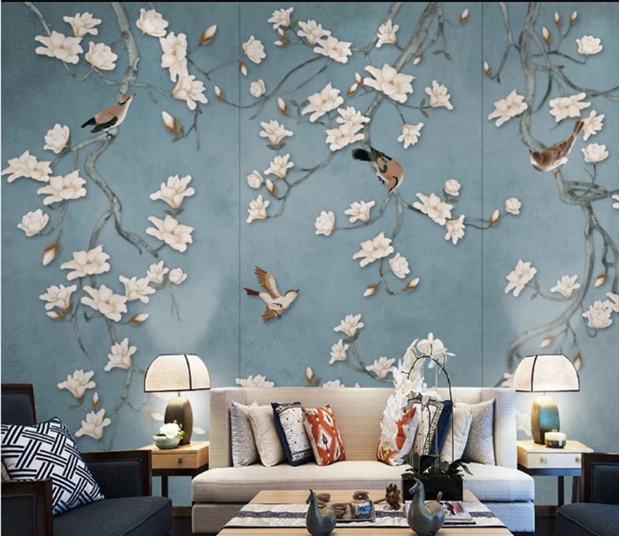 3D Magpie Flower WC791 Wall Murals