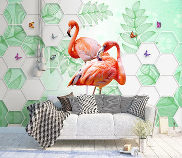 3D Butterfly Flamingo WC1575 Wall Murals