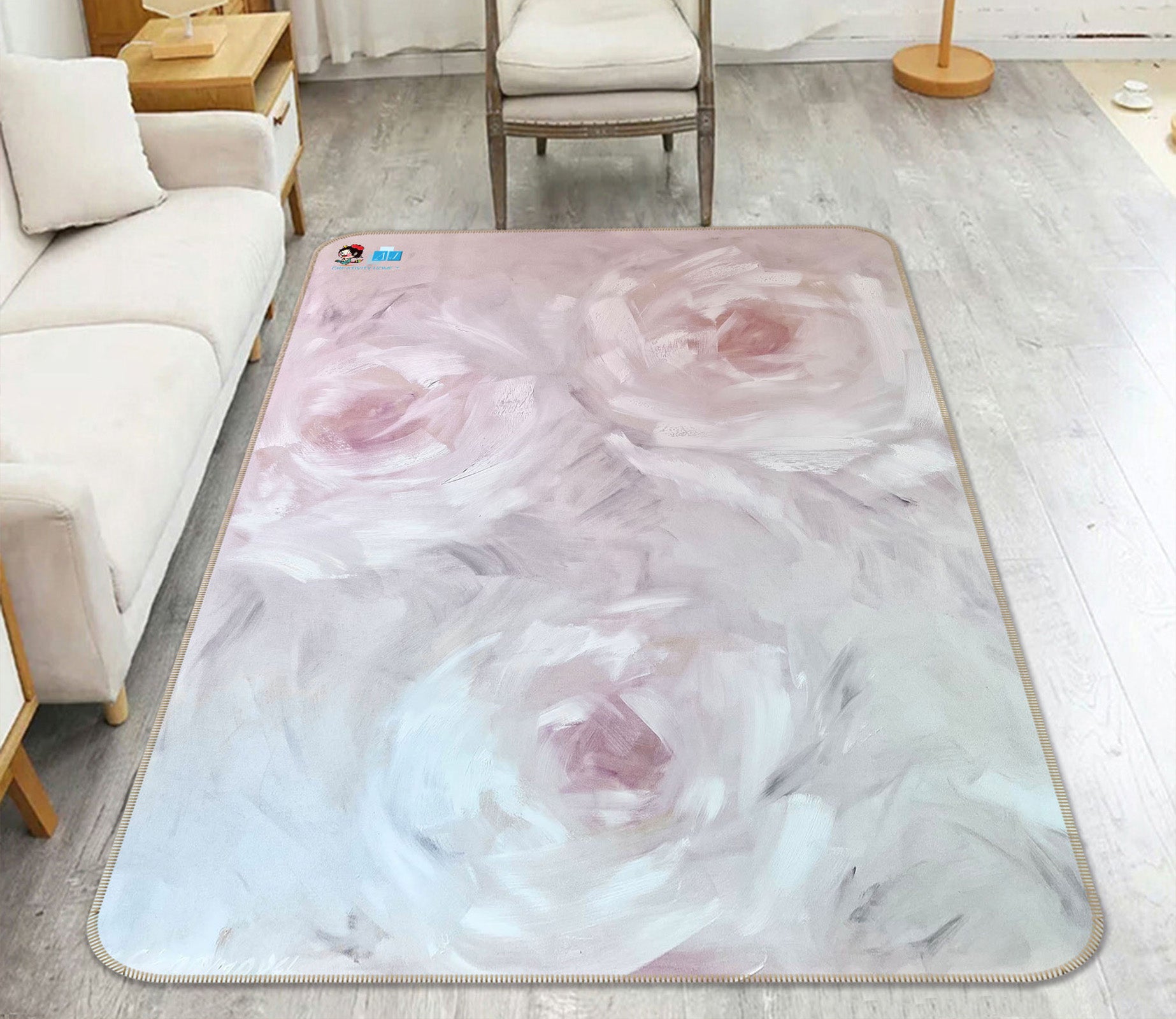 3D Light Pink Flowers 3868 Skromova Marina Rug Non Slip Rug Mat