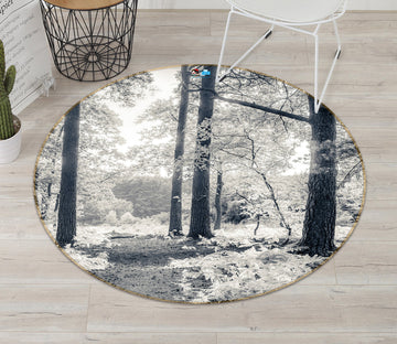 3D White Leaf 7411 Assaf Frank Rug Round Non Slip Rug Mat