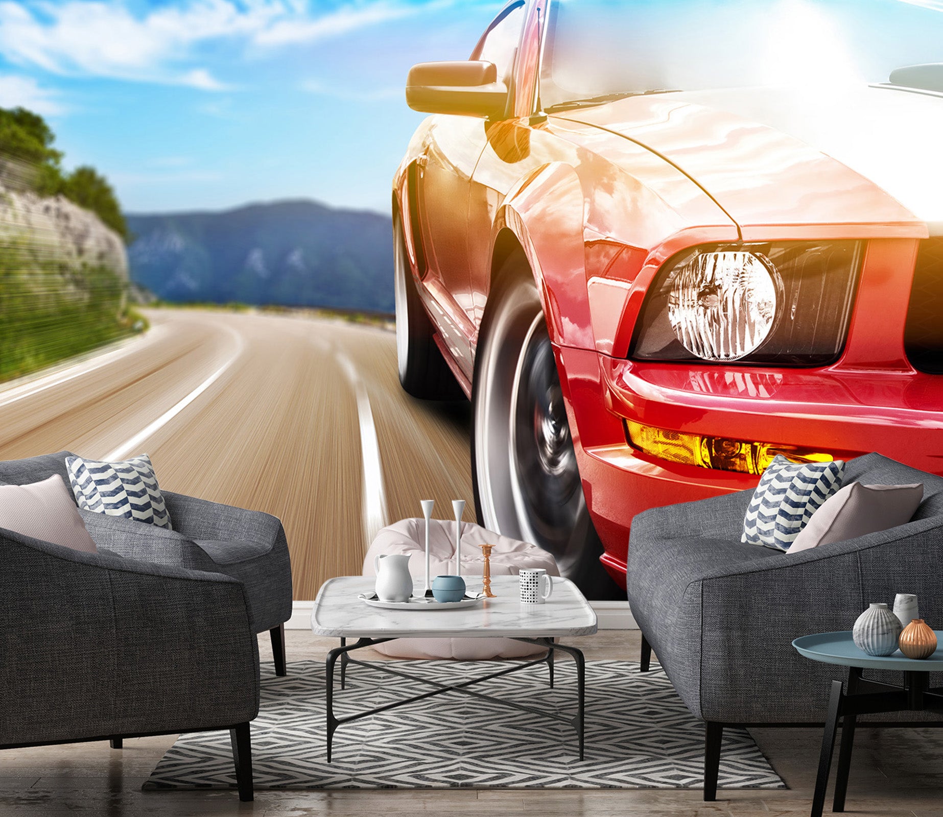 3D Sports Car 395 Vehicle Wall Murals