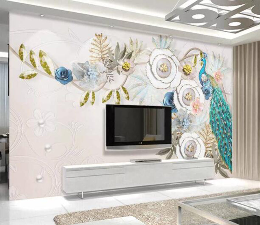 3D Peacock Pearl WC1000 Wall Murals