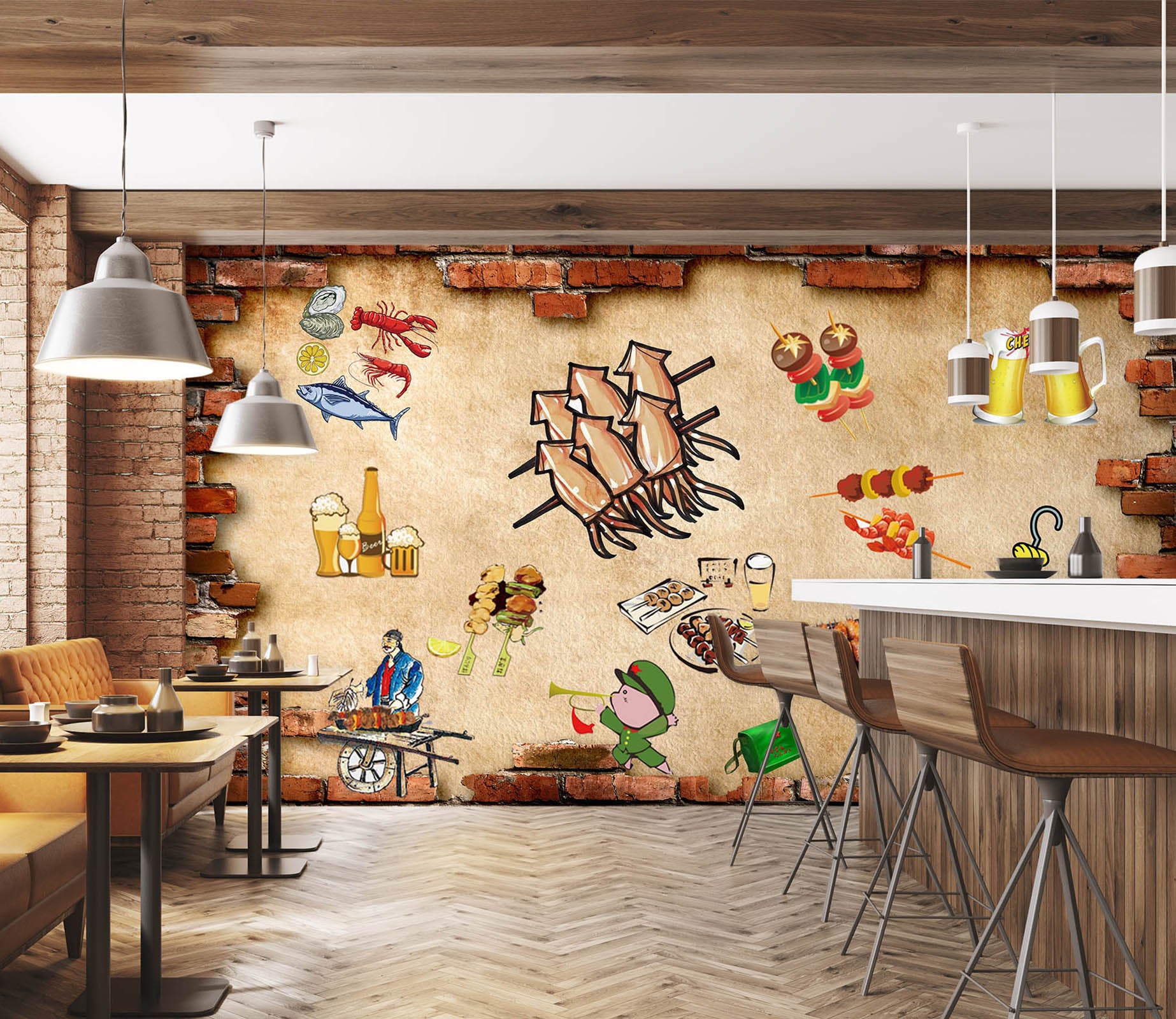 3D Barbecue Beer 3029 Wall Murals