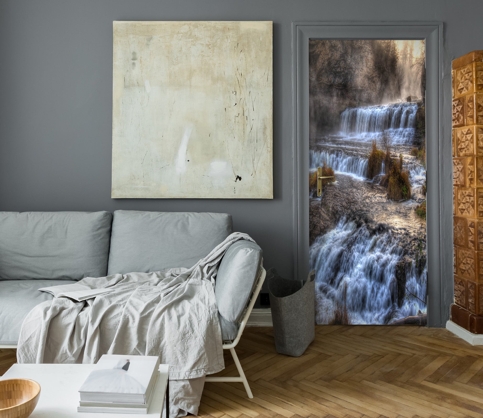 3D Waterfall Valley 148 Door Mural