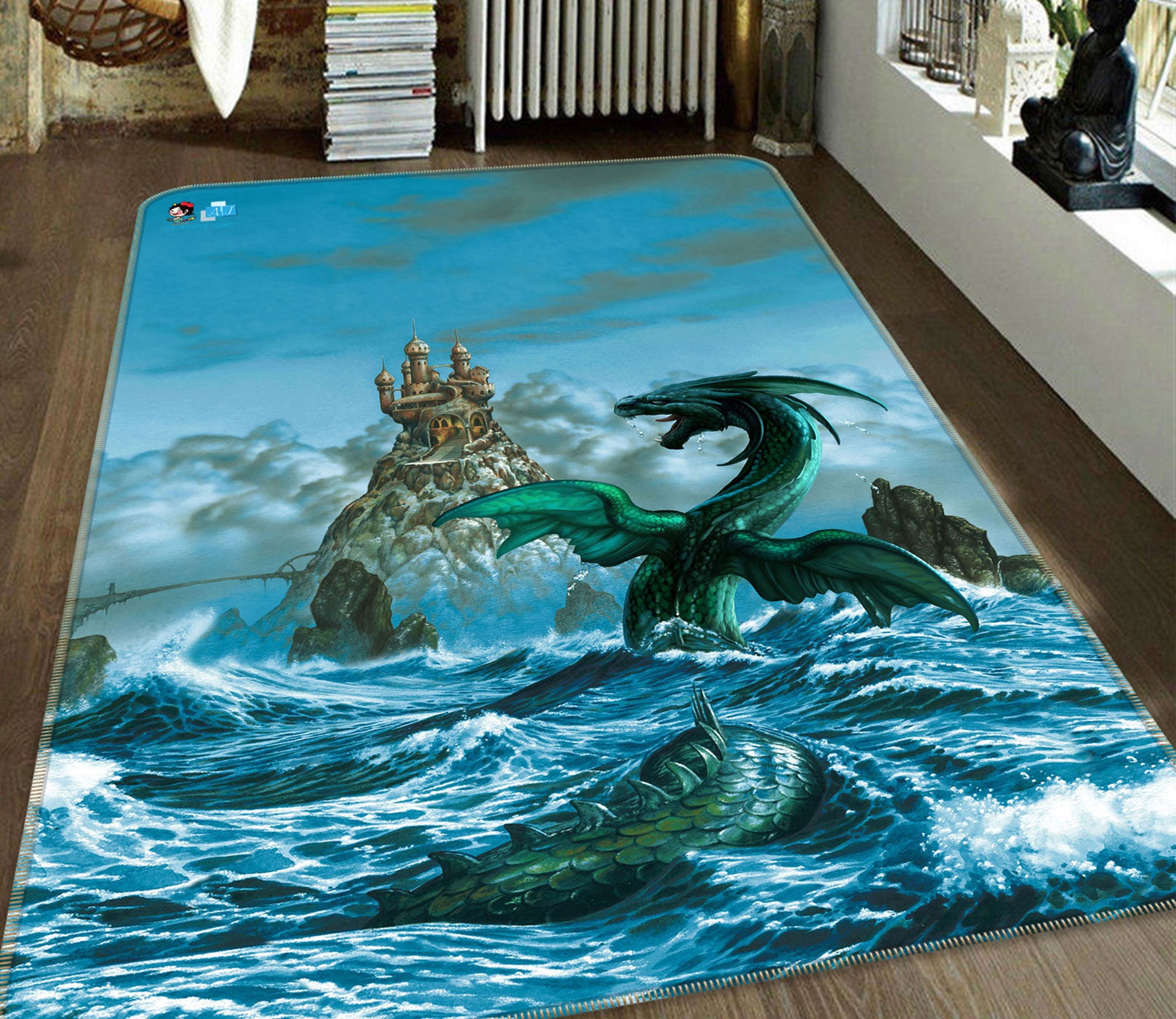 3D Waves Dragon 5184 Ciruelo Rug Non Slip Rug Mat