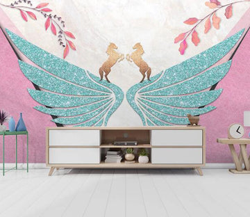 3D Horse Green Wings WC2630 Wall Murals