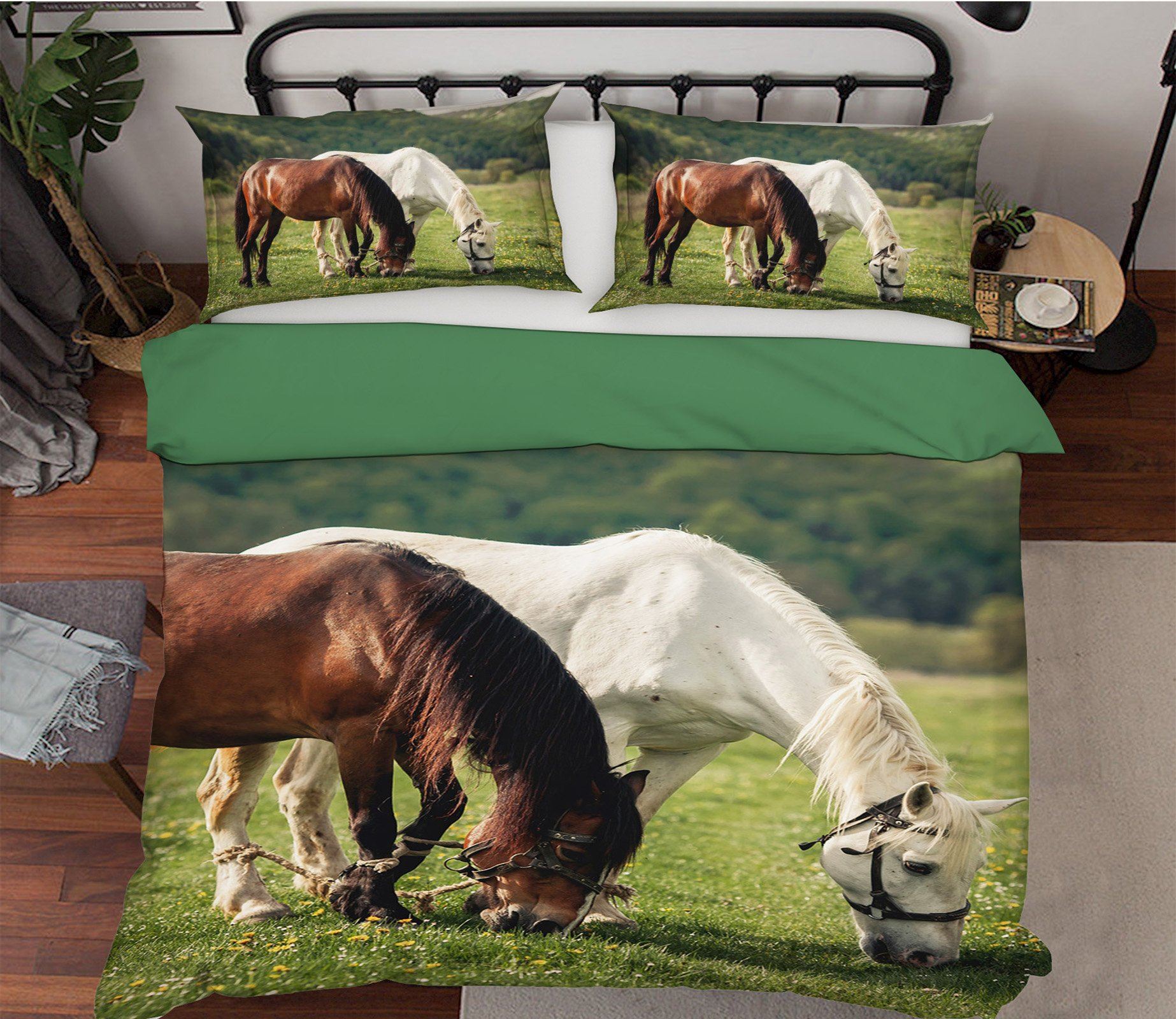 3D Horse grazing 1943 Bed Pillowcases Quilt Quiet Covers AJ Creativity Home 