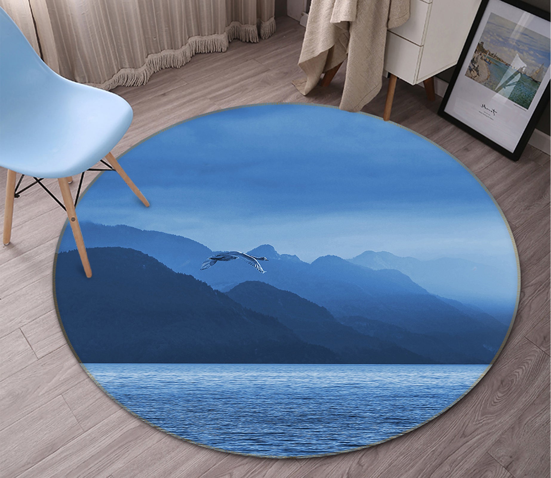 3D Mountains Lake 82247 Animal Round Non Slip Rug Mat