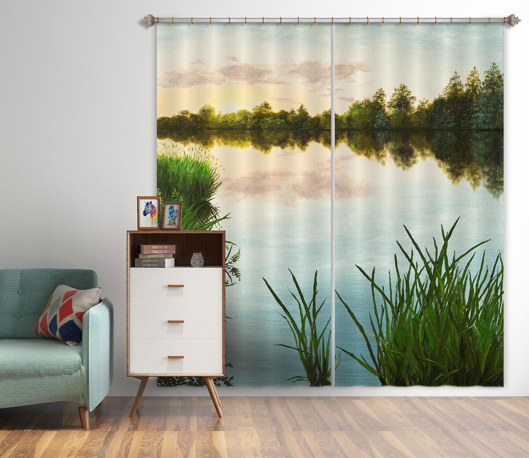 3D Grass Lakeside 1724 Marina Zotova Curtain Curtains Drapes