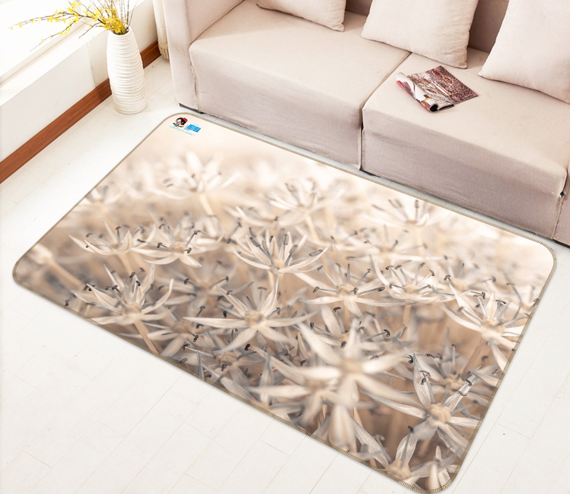 3D Brown Flower 6864 Assaf Frank Rug Non Slip Rug Mat